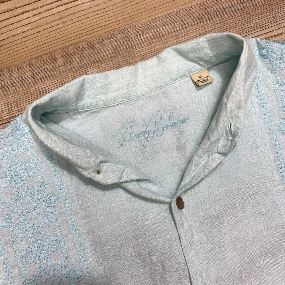 Tommy Bahama Shirt Mens XL Blue Linen Cool Summer Button Up Preppy Comfort